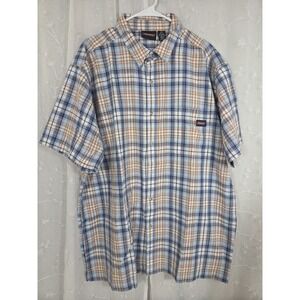 Dickies Lt Brown  Blue Plaid Button Short Sleeve Shirt 2XL